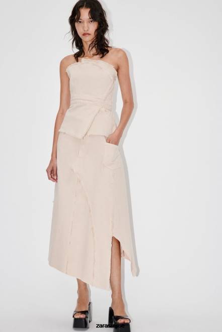 Zara vêtements P66V698 femmes jupe asymétrique effilochée zw sable