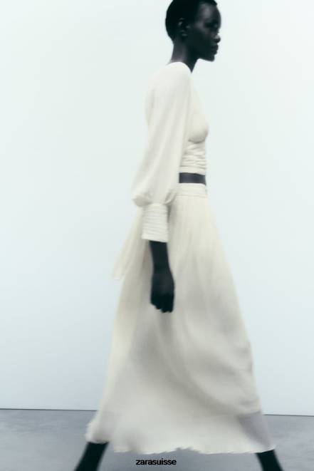 Zara vêtements P66V700 femmes jupe mi-longue plissée blanc d'huître