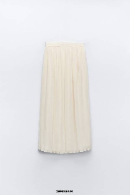 Zara vêtements P66V700 femmes jupe mi-longue plissée blanc d'huître