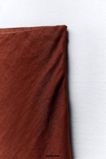 Zara vêtements P66V707 femmes jupe en lin effilochée brique