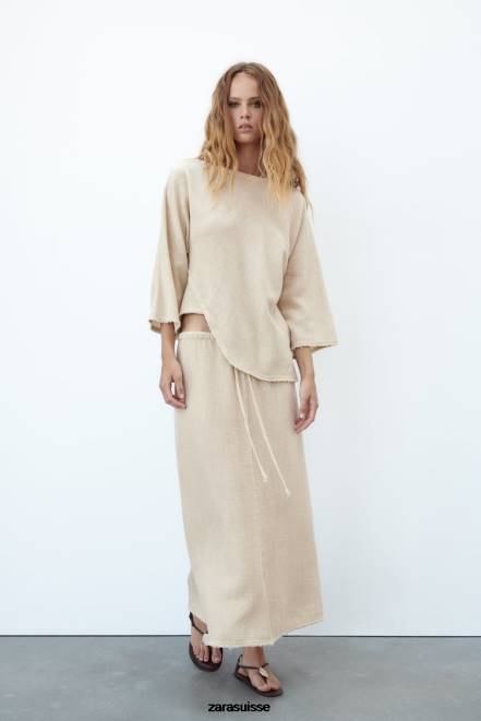 Zara vêtements P66V708 femmes jupe texturée rustique sable