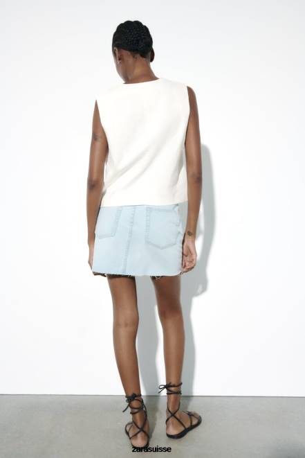 Zara vêtements P66V709 femmes mini-jupe en jean déchirée z1975 bleu clair