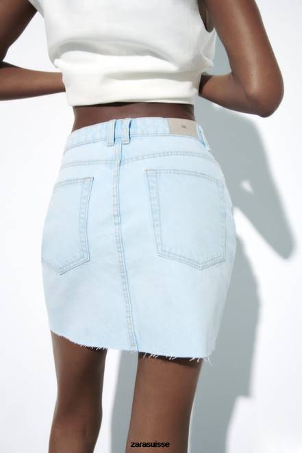Zara vêtements P66V709 femmes mini-jupe en jean déchirée z1975 bleu clair