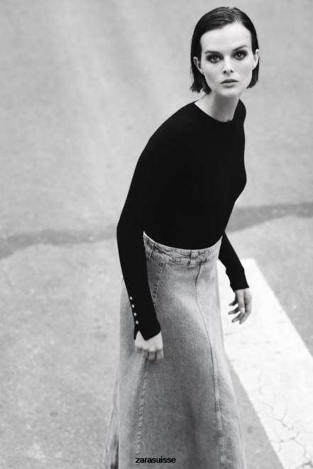 Zara vêtements P66V717 femmes jupe en jean z1975 bleu moyen