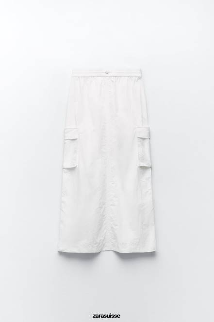 Zara vêtements P66V719 femmes jupe mi-longue en nylon blanc