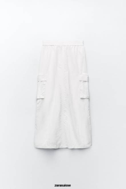 Zara vêtements P66V719 femmes jupe mi-longue en nylon blanc