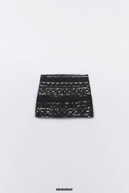 Zara vêtements P66V725 femmes mini-jupe à sequins noir