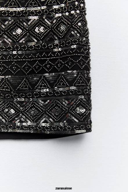 Zara vêtements P66V725 femmes mini-jupe à sequins noir
