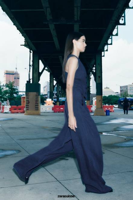 Zara vêtements P66V482 femmes pantalon large minimaliste de la collection zw indigo