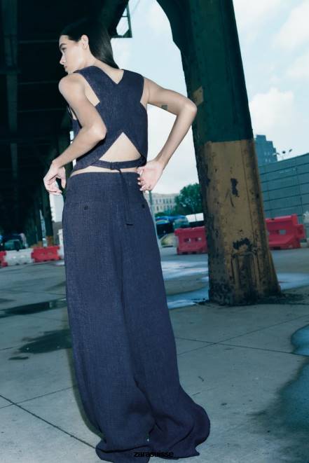 Zara vêtements P66V482 femmes pantalon large minimaliste de la collection zw indigo