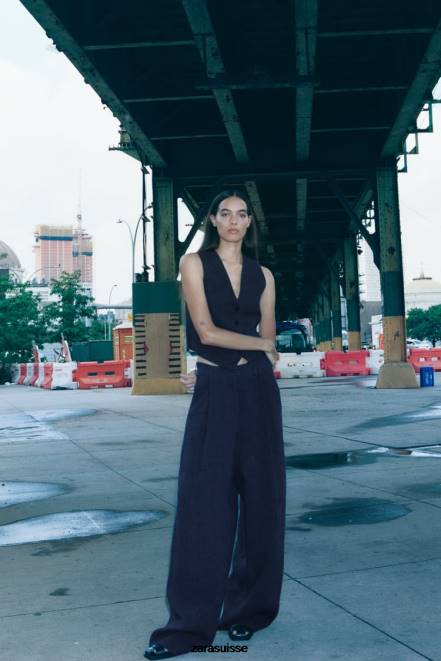 Zara vêtements P66V482 femmes pantalon large minimaliste de la collection zw indigo