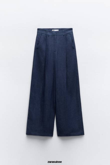 Zara vêtements P66V482 femmes pantalon large minimaliste de la collection zw indigo