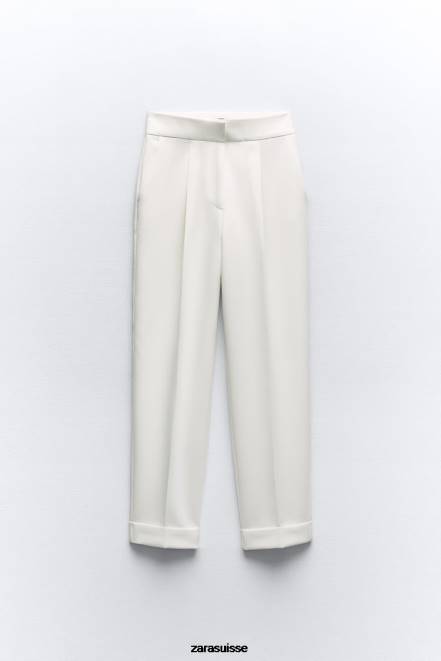 Zara vêtements P66V484 femmes pantalon fuselé à revers écru