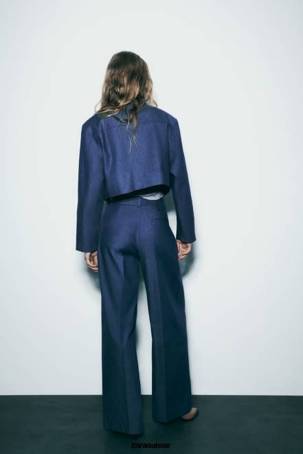 Zara vêtements P66V493 femmes pantalon large avec pinces indigo