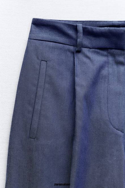 Zara vêtements P66V493 femmes pantalon large avec pinces indigo