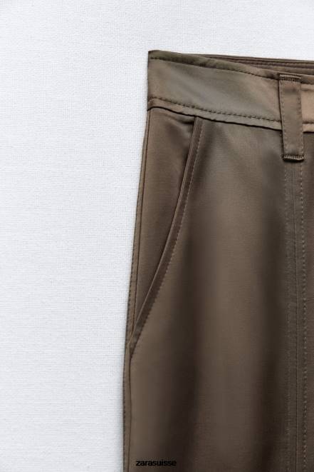 Zara vêtements P66V494 femmes pantalon de jogging effet satiné kaki