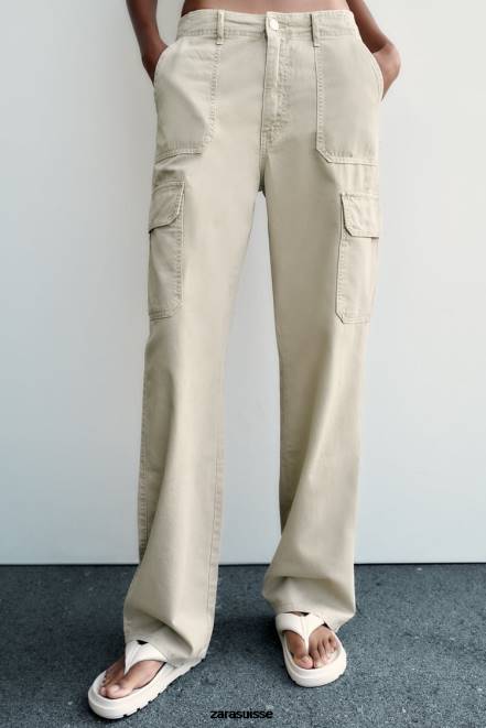 Zara vêtements P66V502 femmes pantalon cargo taille haute à jambe droite gris