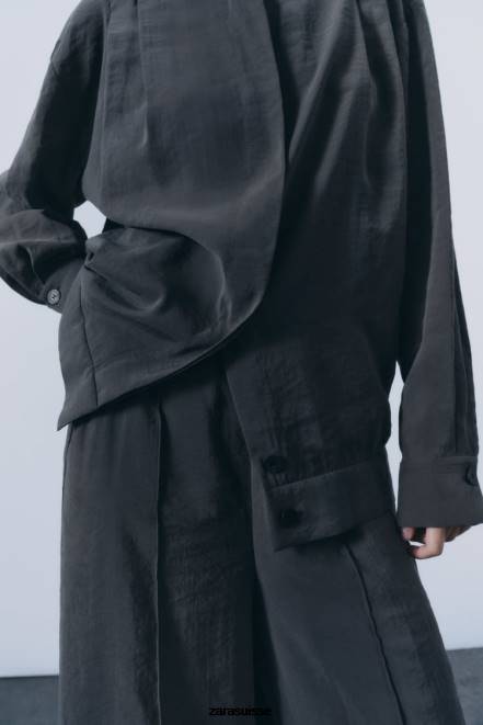 Zara vêtements P66V832 femmes pantalon large plissé gris