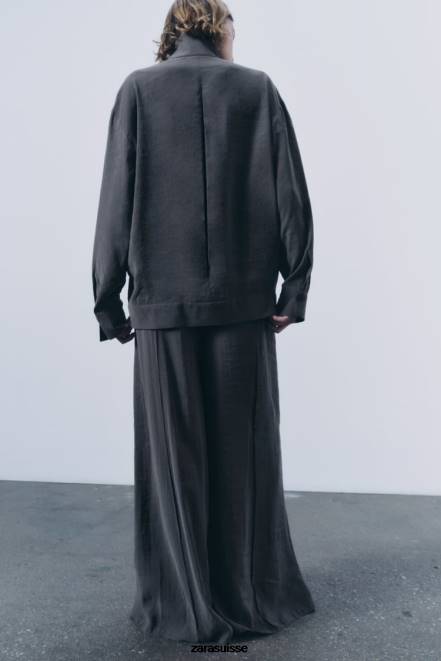 Zara vêtements P66V832 femmes pantalon large plissé gris