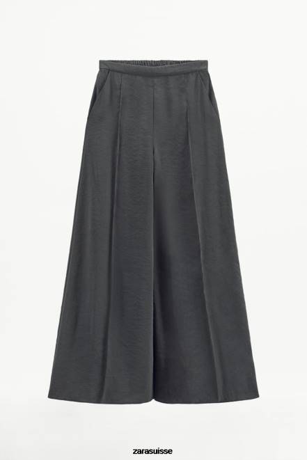 Zara vêtements P66V832 femmes pantalon large plissé gris