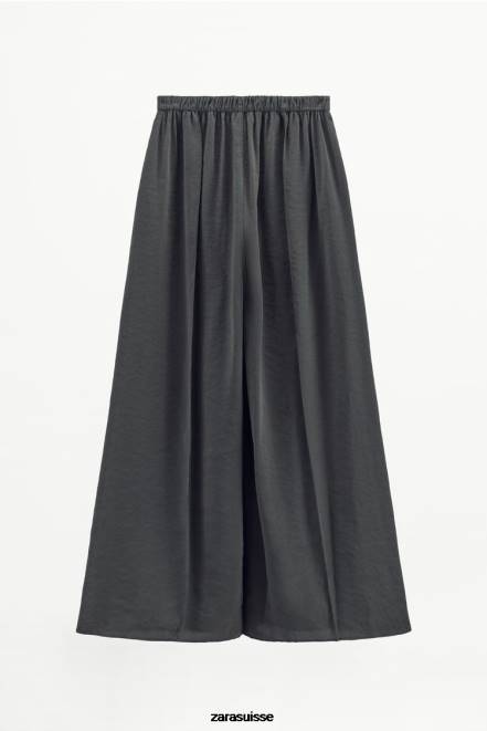 Zara vêtements P66V832 femmes pantalon large plissé gris