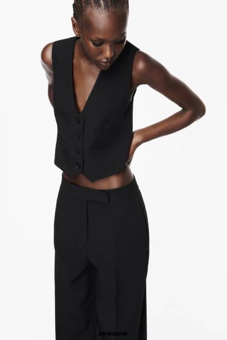 Zara vêtements P66V870 femmes jupe-culotte taille haute noir