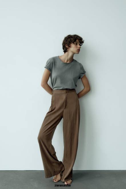 Zara vêtements P66V873 femmes pantalon pleine longueur marron/taupe