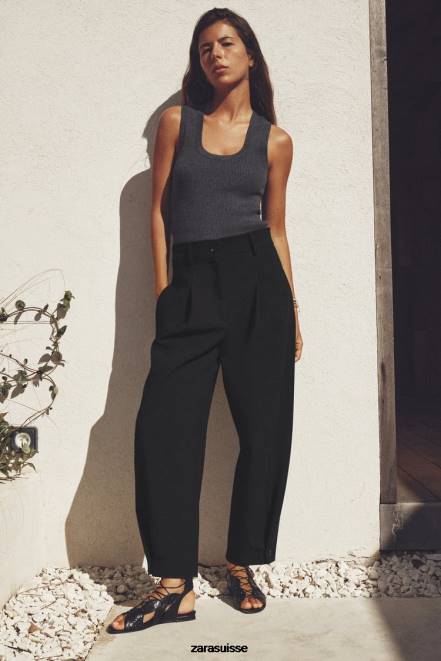 Zara vêtements P66V874 femmes pantalon fuselé plissé noir