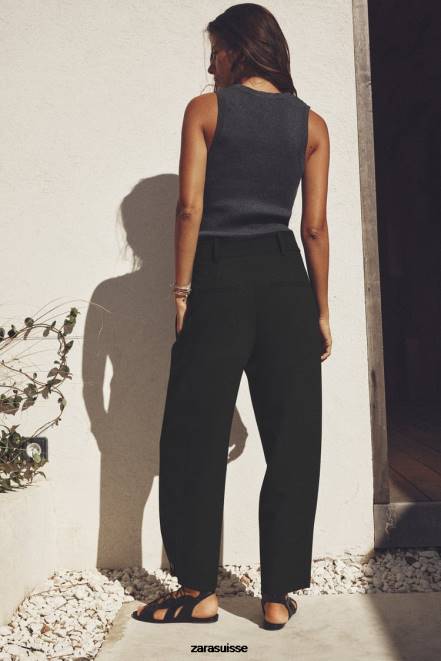 Zara vêtements P66V874 femmes pantalon fuselé plissé noir