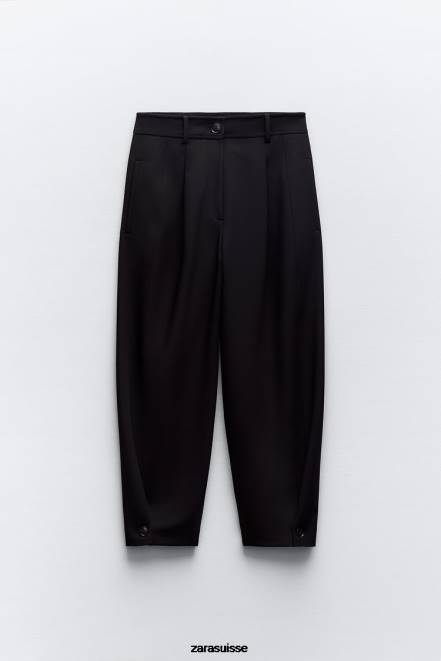Zara vêtements P66V874 femmes pantalon fuselé plissé noir