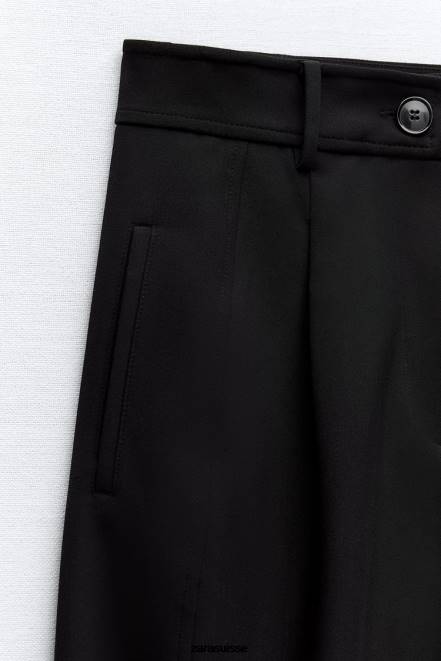 Zara vêtements P66V874 femmes pantalon fuselé plissé noir