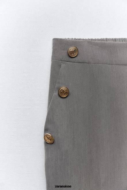 Zara vêtements P66V879 femmes pantalon droit boutonné marnes grises