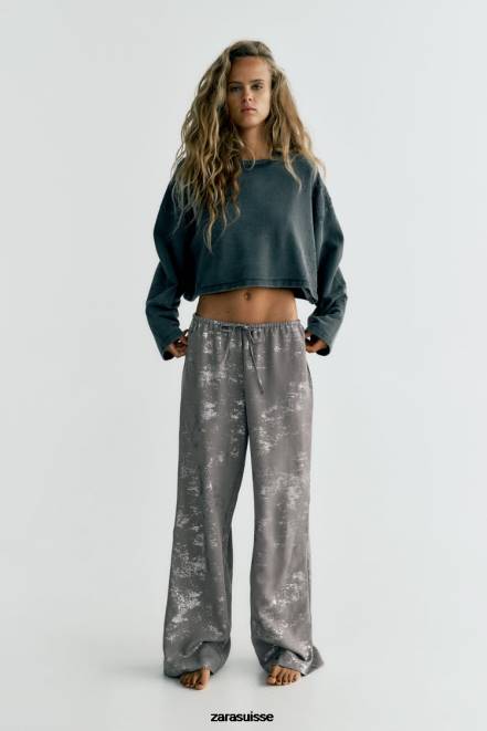 Zara vêtements P66V937 femmes pantalon imprimé gris foncé