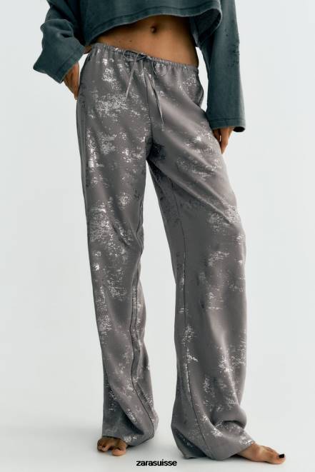 Zara vêtements P66V937 femmes pantalon imprimé gris foncé