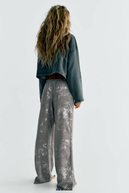 Zara vêtements P66V937 femmes pantalon imprimé gris foncé