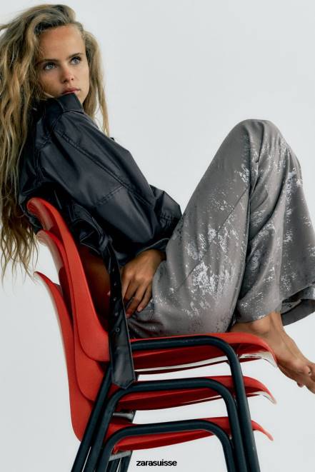 Zara vêtements P66V937 femmes pantalon imprimé gris foncé