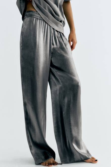 Zara vêtements P66V938 femmes pantalon en aluminium argent