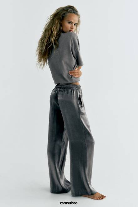 Zara vêtements P66V938 femmes pantalon en aluminium argent