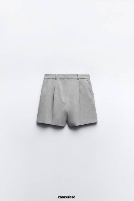 Zara vêtements P66V525 femmes short plissé taille haute gris