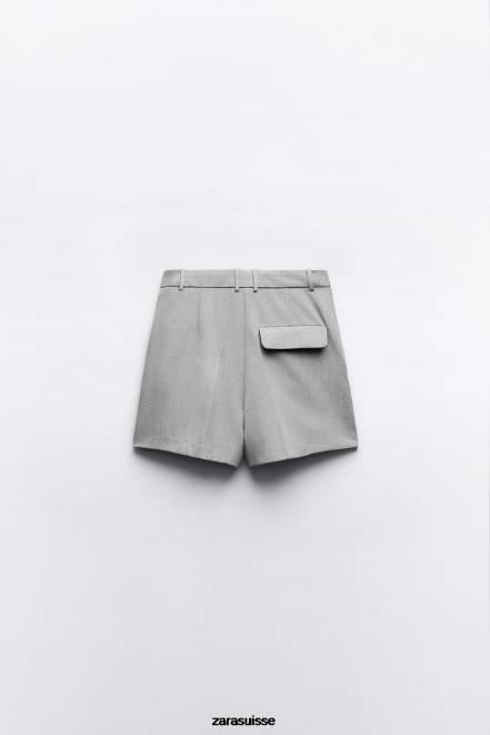 Zara vêtements P66V525 femmes short plissé taille haute gris