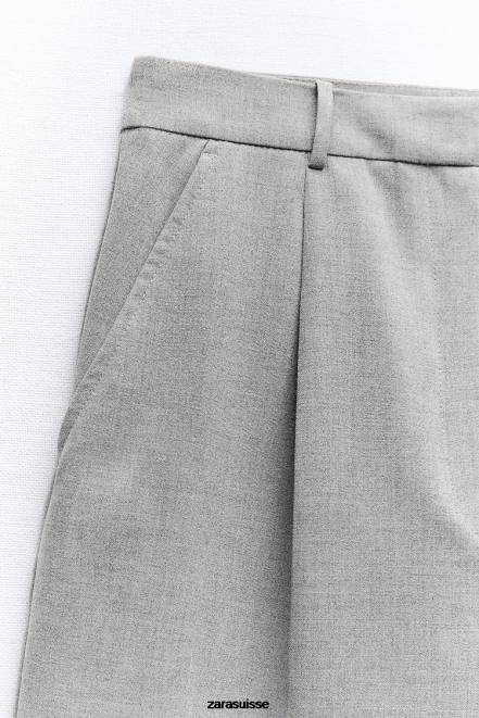 Zara vêtements P66V525 femmes short plissé taille haute gris