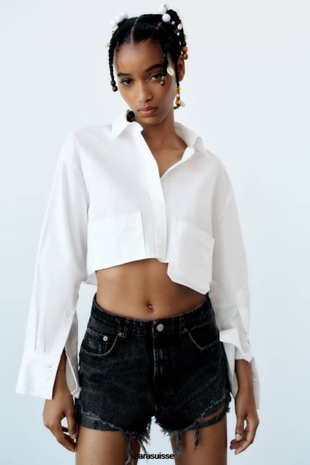 Zara vêtements P66V526 femmes short courbé taille haute trf noir