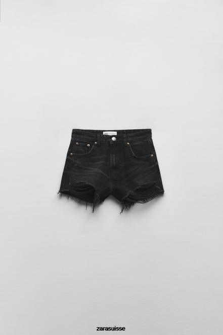 Zara vêtements P66V526 femmes short courbé taille haute trf noir