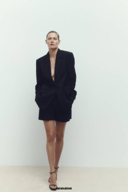 Zara vêtements P66V527 femmes short plissé taille haute noir