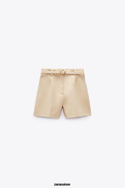 Zara vêtements P66V532 femmes short ceinturé double face marron taupe