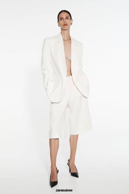 Zara vêtements P66V535 femmes bermuda plissé blanc d'huître