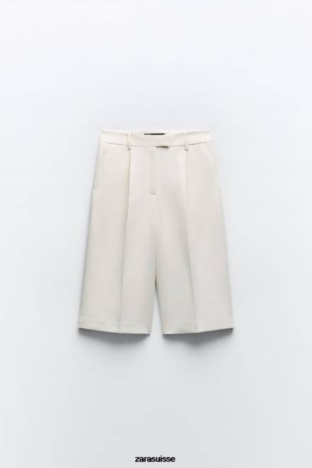Zara vêtements P66V535 femmes bermuda plissé blanc d'huître