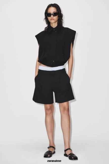 Zara vêtements P66V543 femmes short de sous-vêtement plissé noir
