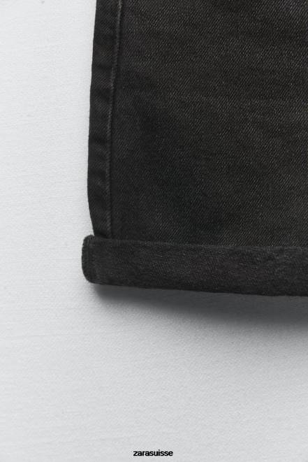 Zara vêtements P66V545 femmes Short en jean coupe mom taille haute 1975 noir