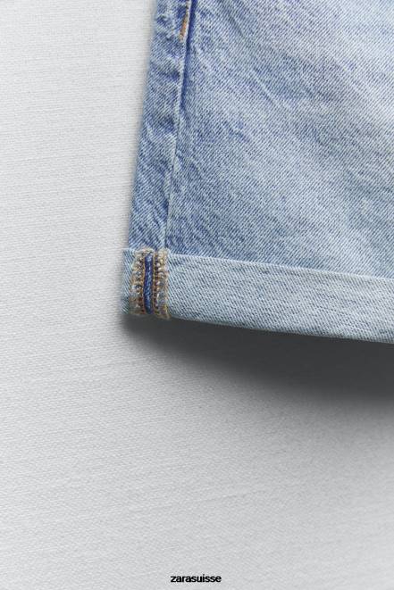 Zara vêtements P66V546 femmes short en jean taille haute coupe mom trf bleu